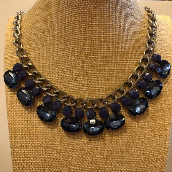 New Chico’s Statement Necklace- antiqued silver with bright blue cut crystals - Picture 2 of 8